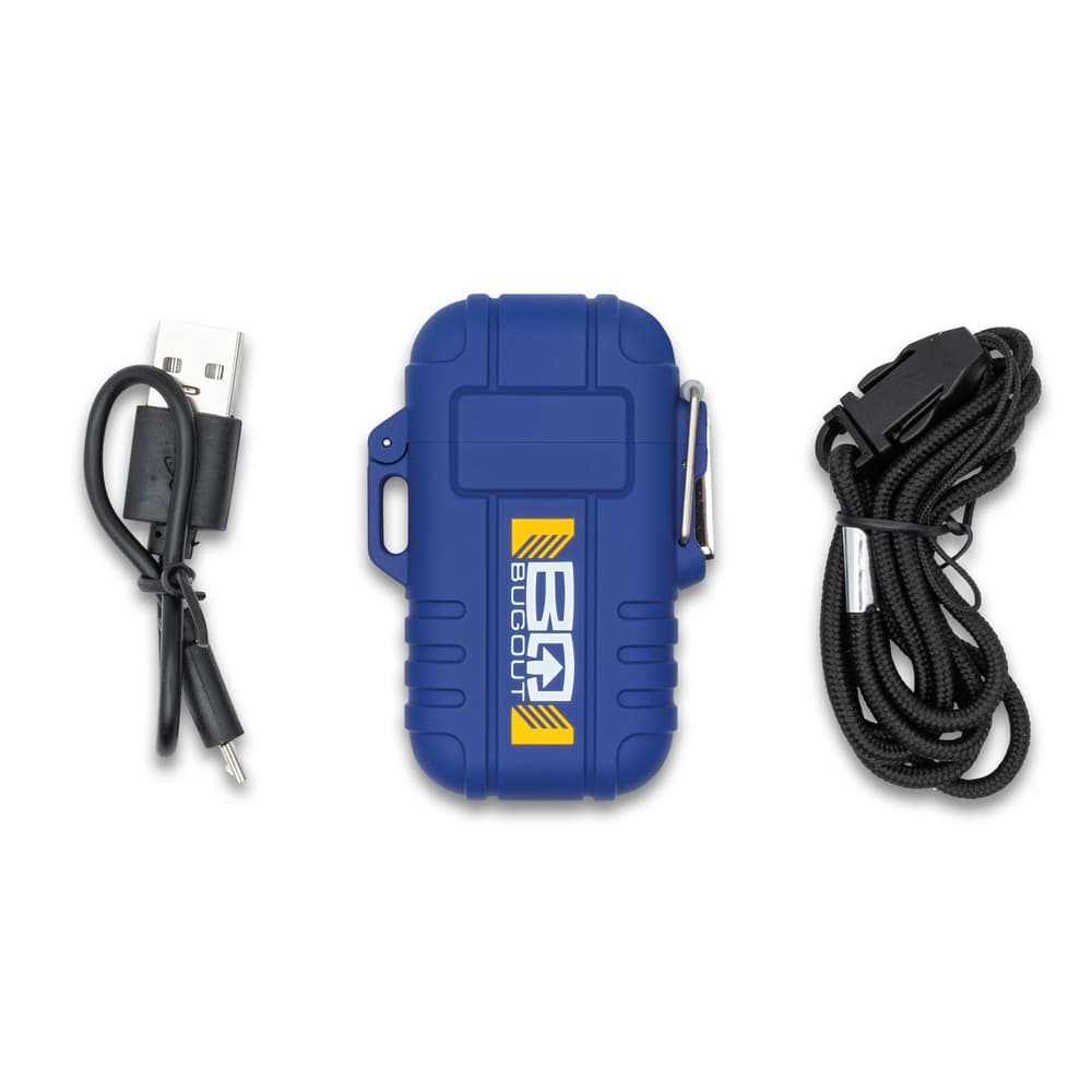 Full image of what is included with the Rechargeable Arc Lighter in blue. image number 1